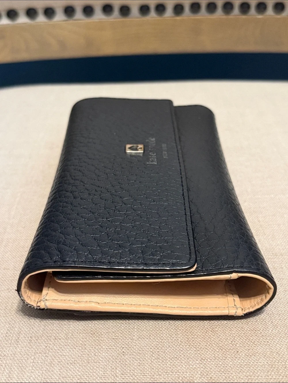 kate spade Black Pebbled Leather Trifold Wallet WELL LOVED